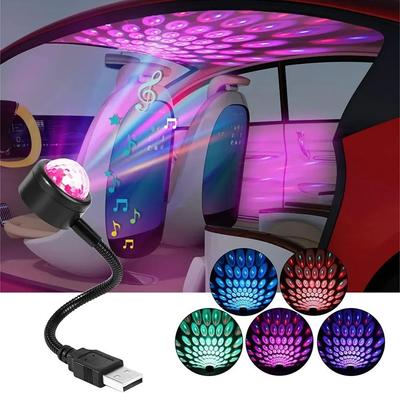 3W Car Atmosphere Lights Car Roof Projector Light DJ Light Disco Party Ambient Decoration Lamp USB Port RGB Auto Decoration Soundlights