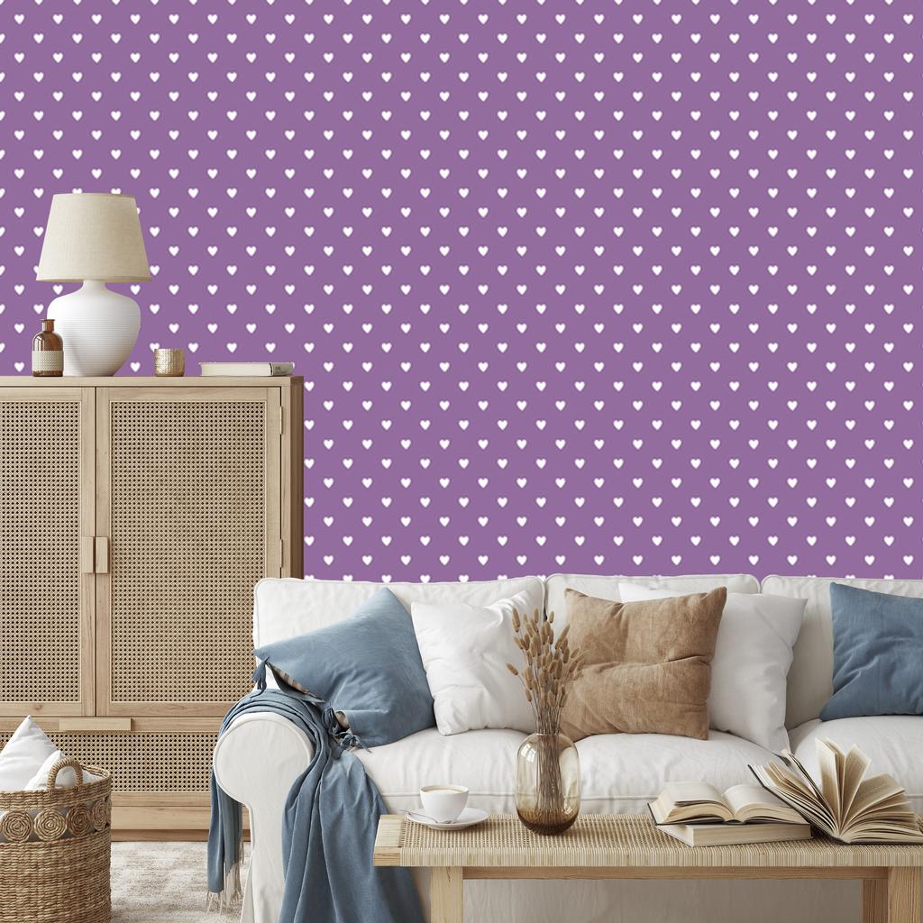 Heart Wallpaper Purple, Light Gray and White 50x1000