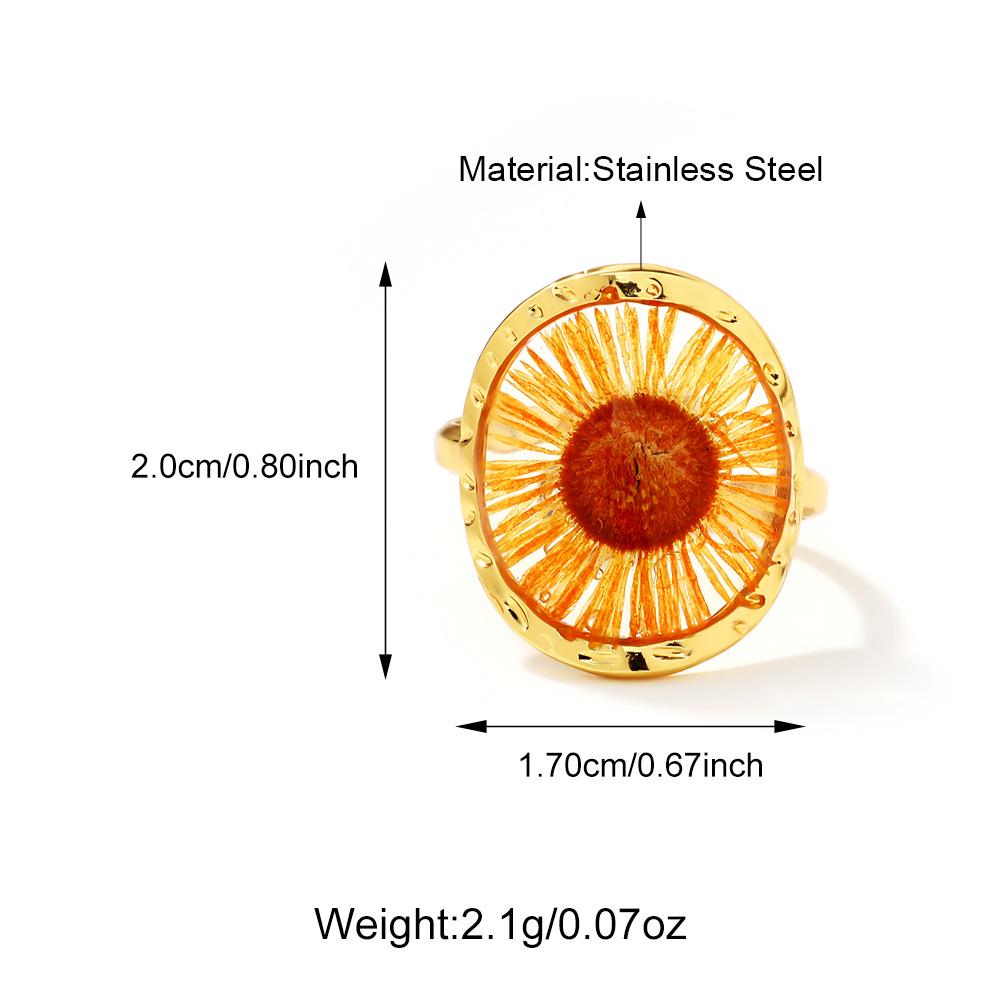 18K Gold Stainless Steel Clover & Daisy Flower Ring for Women