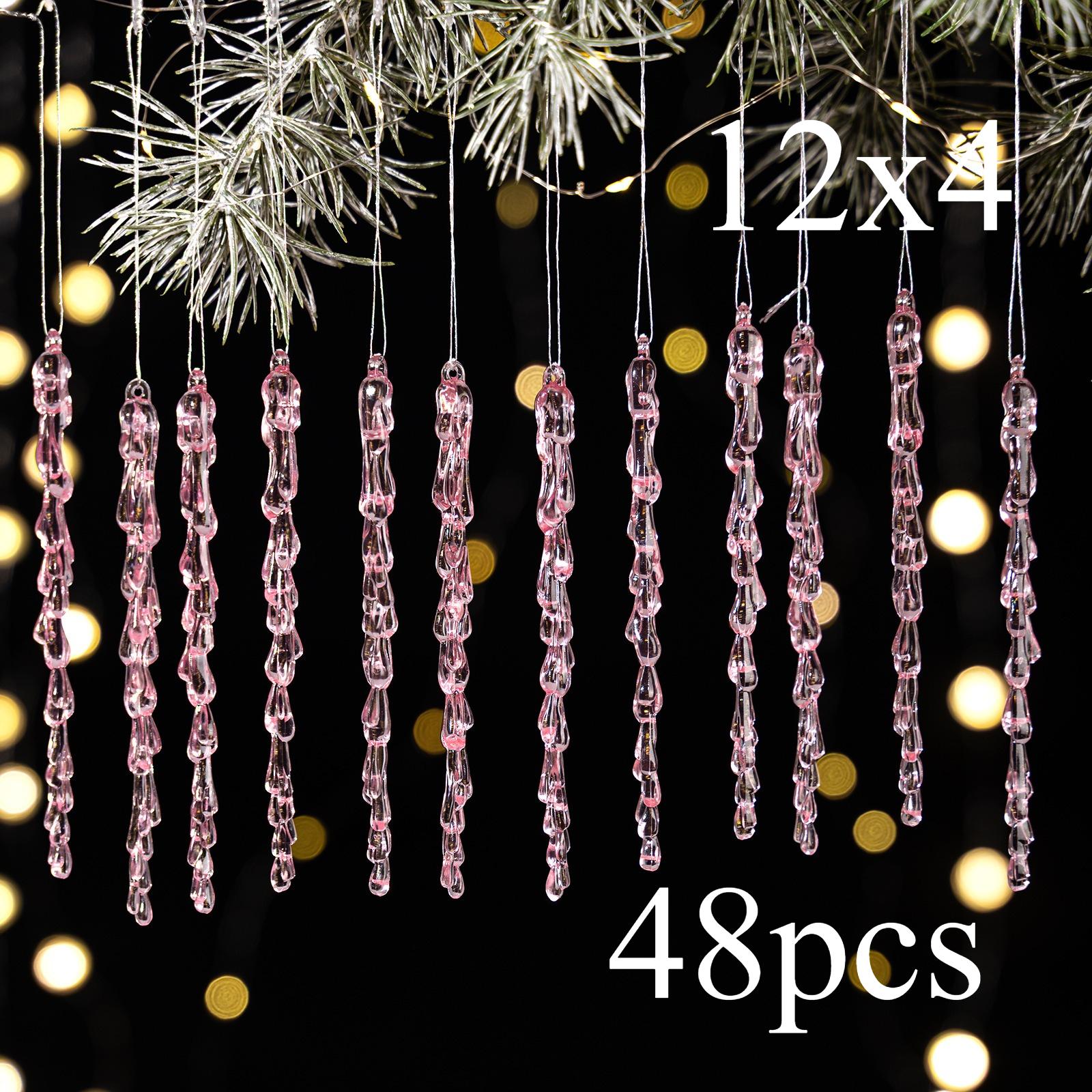 

48 шт./набор Рождественские украшения Акриловые подвески-сосульки Имитация ледяных полос Подвески в виде капель льда Атмосферное оформление Ледяные конусы 13.3x1cm