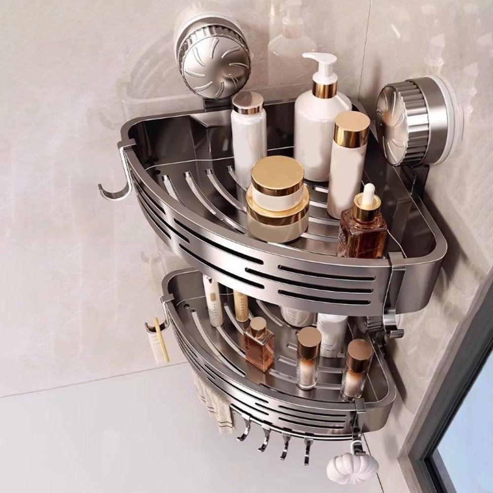 Wall Mounted Corner Storage Rack No Drilling Suction Cup Shower Shelf Kitchen