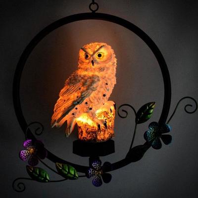 Solar LED Sowa Wisząca Wodoodporna Zewnętrzna Żywiczna Lampa Wisząca Ogrodowa Wodoodporna Podwórka Patio Dekoracja Oświetlenie