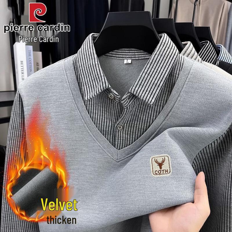 Pierre Cardin Men's Fleece-Lined Faux-Two-Piece Sweater Shirt