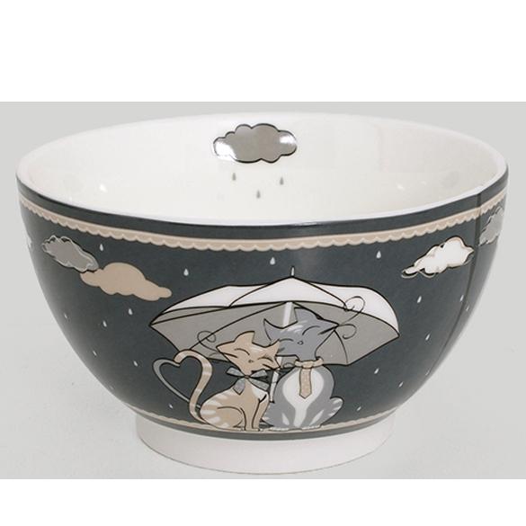 Les Trésors De Lily [R6564] - Bol porcelaine 'Chats' gris - 13x7 cm (48 cl)