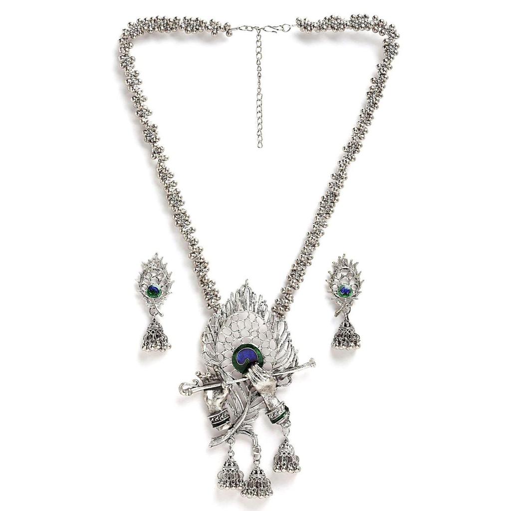 Latest Stylish Design Fancy Traditional Oxidised Silver Necklace Jewellery Set for Women