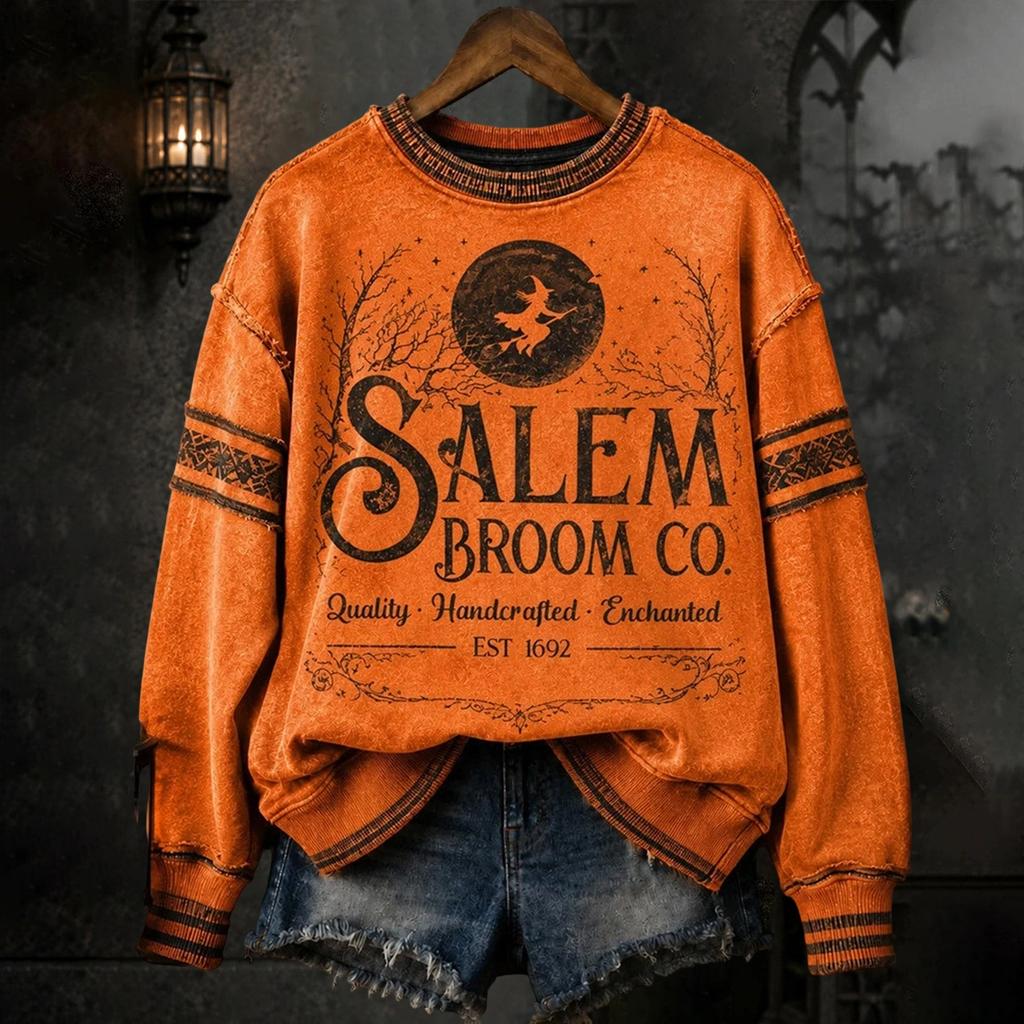 Women's Halloween Print Pullover Neck Long Sleeve Top