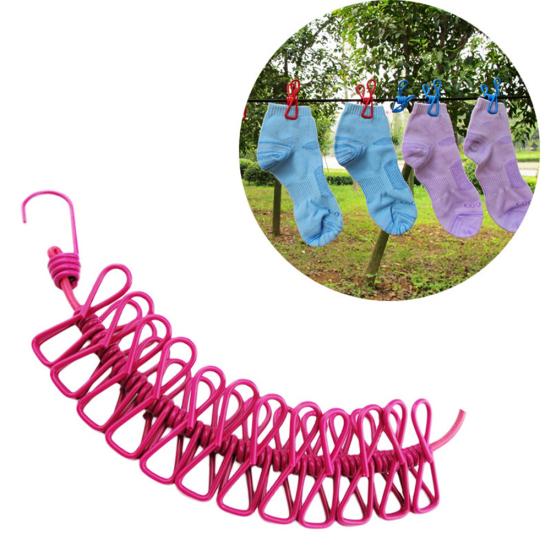 180cm Elastic Outdoor Clothesline Pants Laundry Drying Hanger Rope with 12 Clips