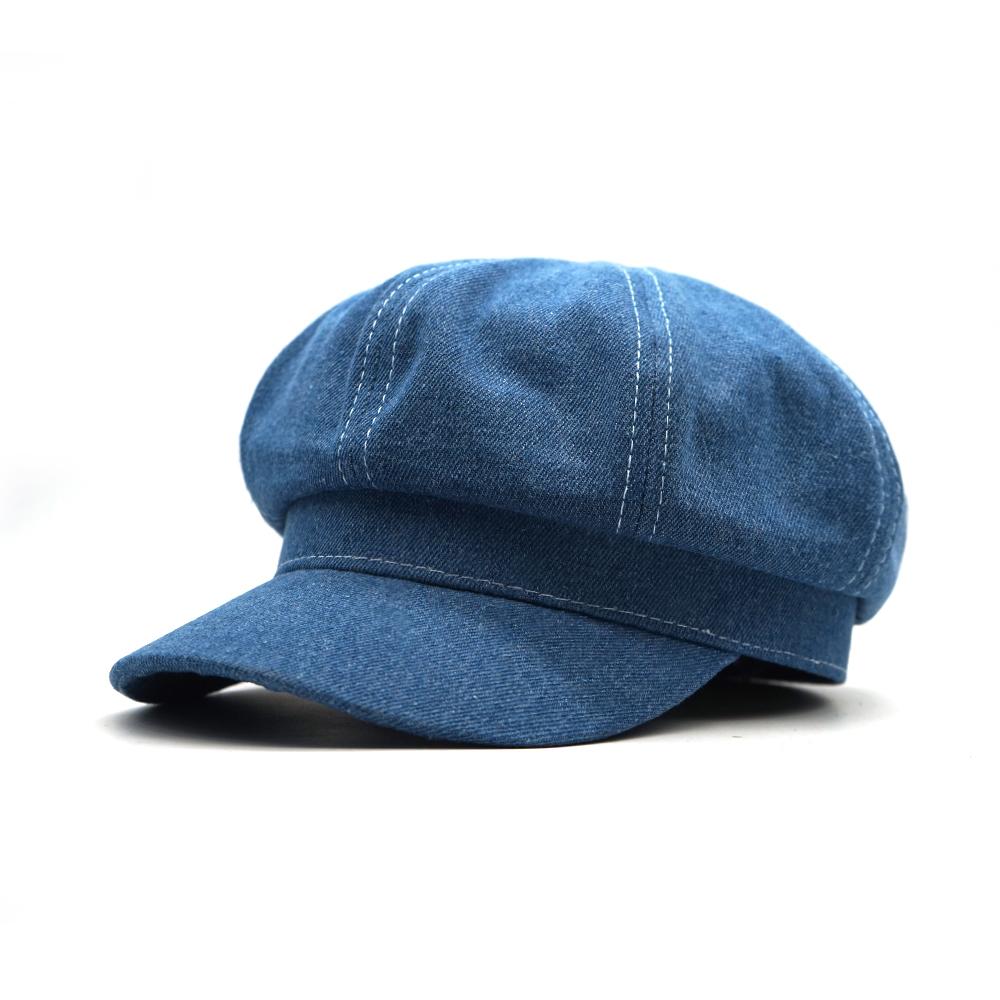 Women Leisure Octagonal Hat Ladies Denim Beret Hat Cowboy Cap Newsboy Gatsby Cap Octagonal Baker Peaked Beret Driving Hats