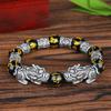 Buddhisme Perle Manchette Noire Bracelet Chance Feng Shui Obsidienne Bracelet Poignet Bracelet Argent PiXiu