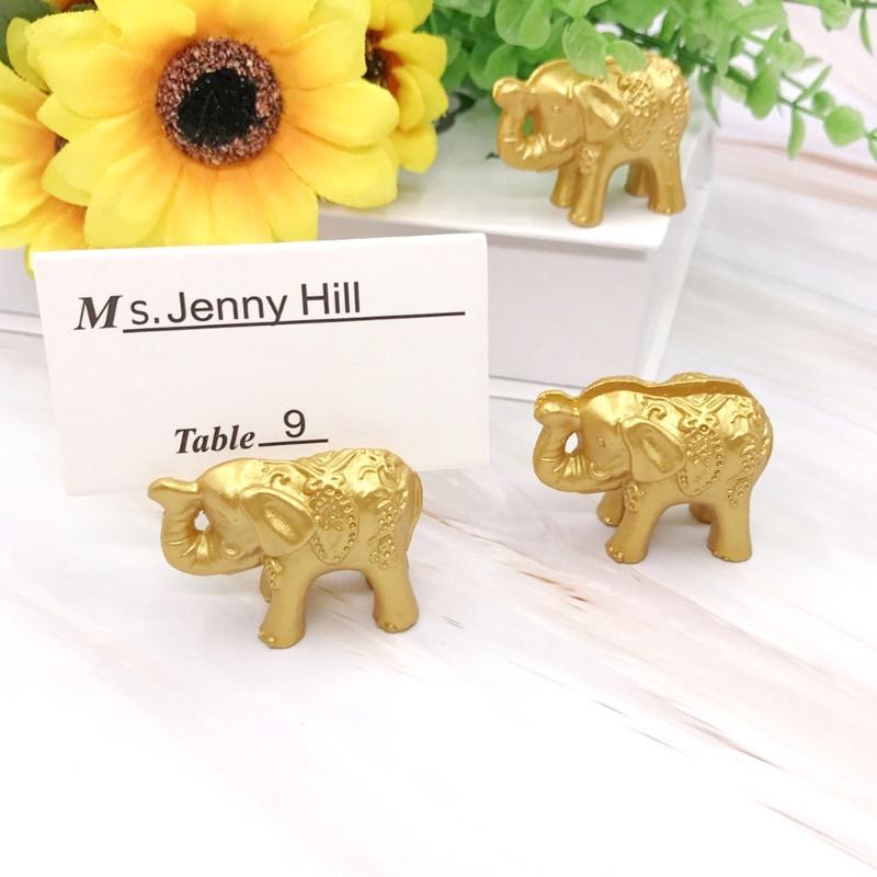Set de 10 porte-noms dorés pour tables, porte-numéros de table forme éléphant doré pour réceptions et banquets