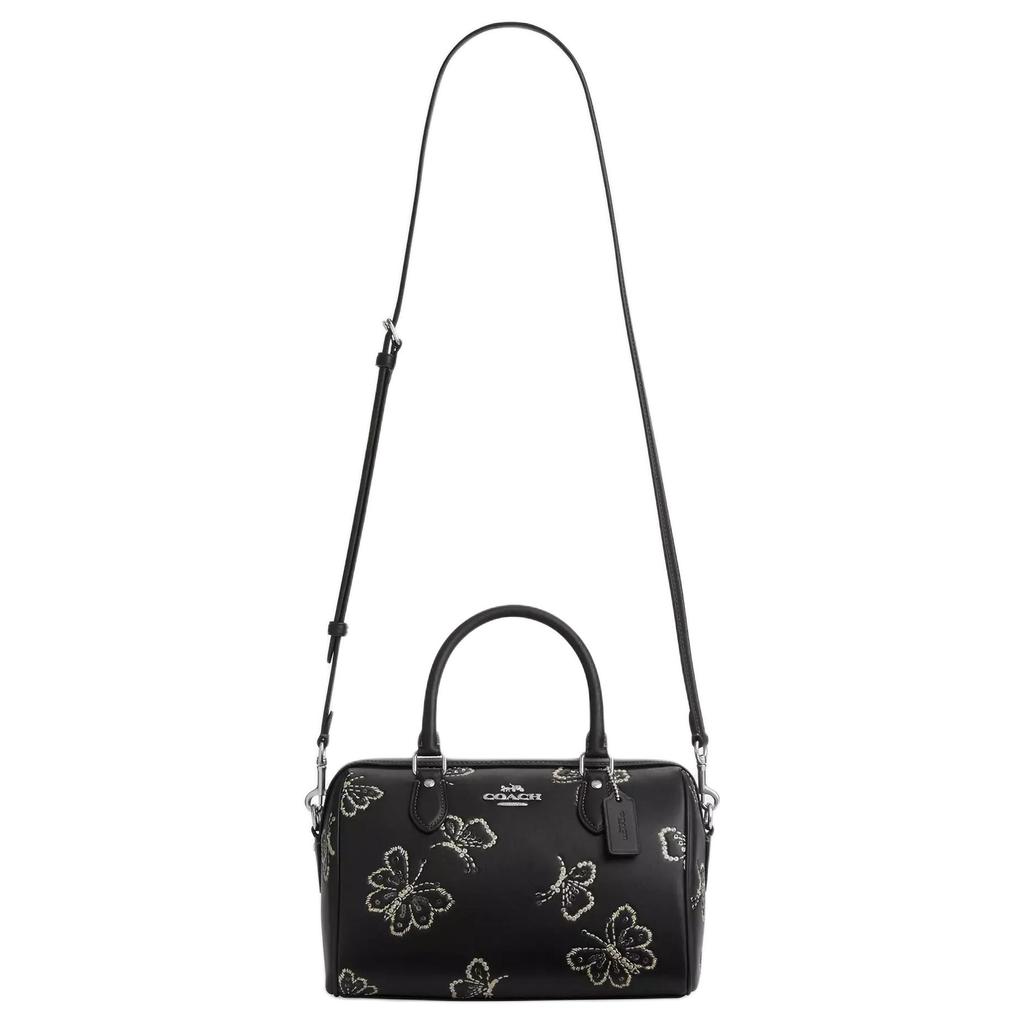 Coach Rowan 25 Butterfly Print Adjustable Shoulder Strap Smooth Leather Crossbody Tote Bag Medium Women handbags Silver Black CCK88-SVBK