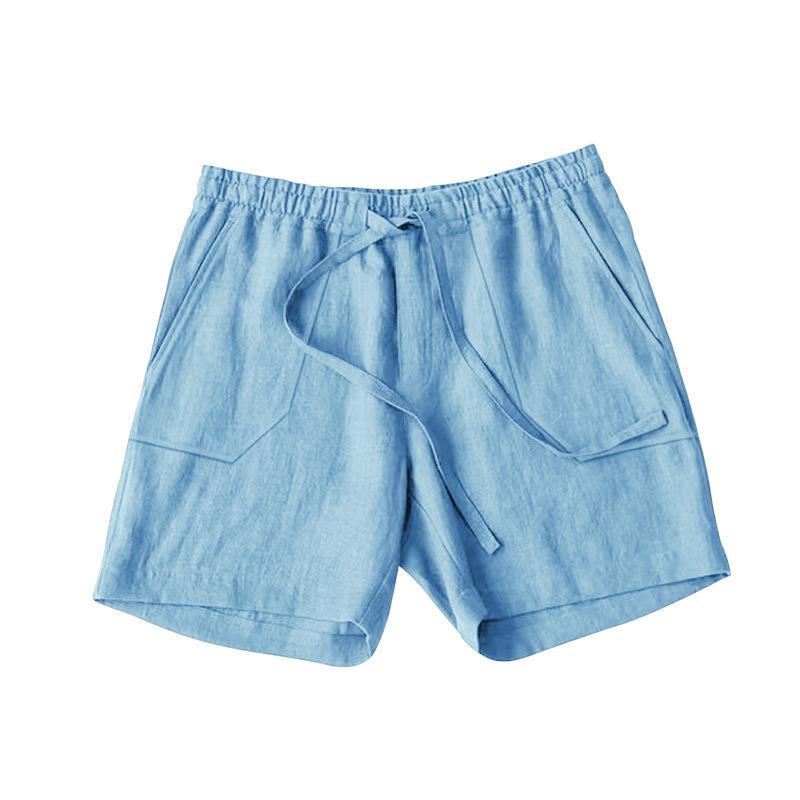Men Linen Casual Shorts, Elastic Drawstring Waist Big Patch Pocket Loose Fit Lightweight Summer Beach Walking Shorts With Side Pockets Multiple Colors