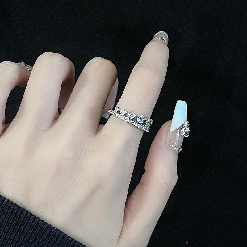 Niche Design Inlaid Zircon Pearl Personality Cool Ring Women S Cold Wind Cool Feeling High-End Open Ring Adjustable opening