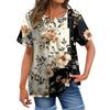 Women's Fashion Casual Short Sleeve Print Round Neck Pullover Top Blouse