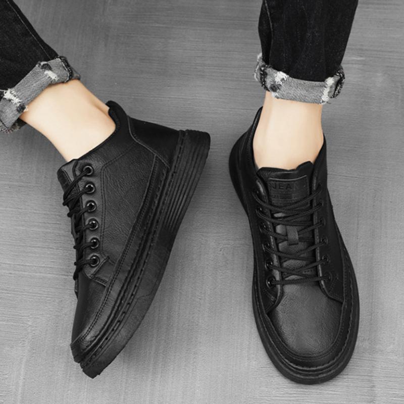 Fashion New Men's Leather Casual Shoes Fashion Waterproof Men Working Shoes Non-Slip Thick Soled Vulcanized Shoes Designer Men Sneakers