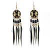 Trendy Ethnic Retro Multicolor Feather Beaded Circle Dangle Earrings