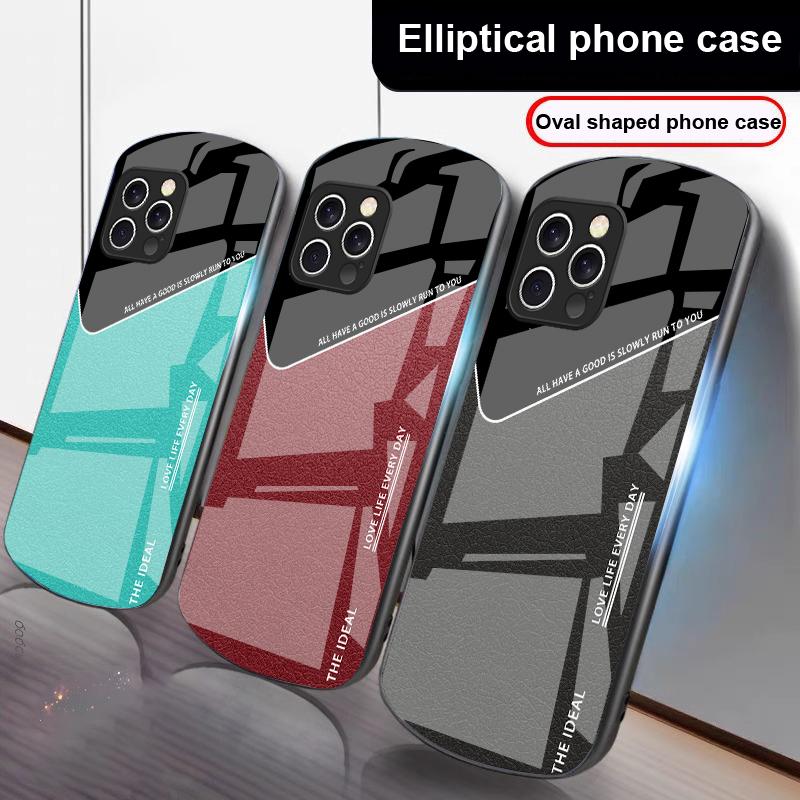 Leder-Gitterelement für iPhone 16 Pro Max 15 Pro 14 13 12 Mini 11 XS Max XR 7 8 Plus SE 2022 Elliptische Glas-Handyhülle