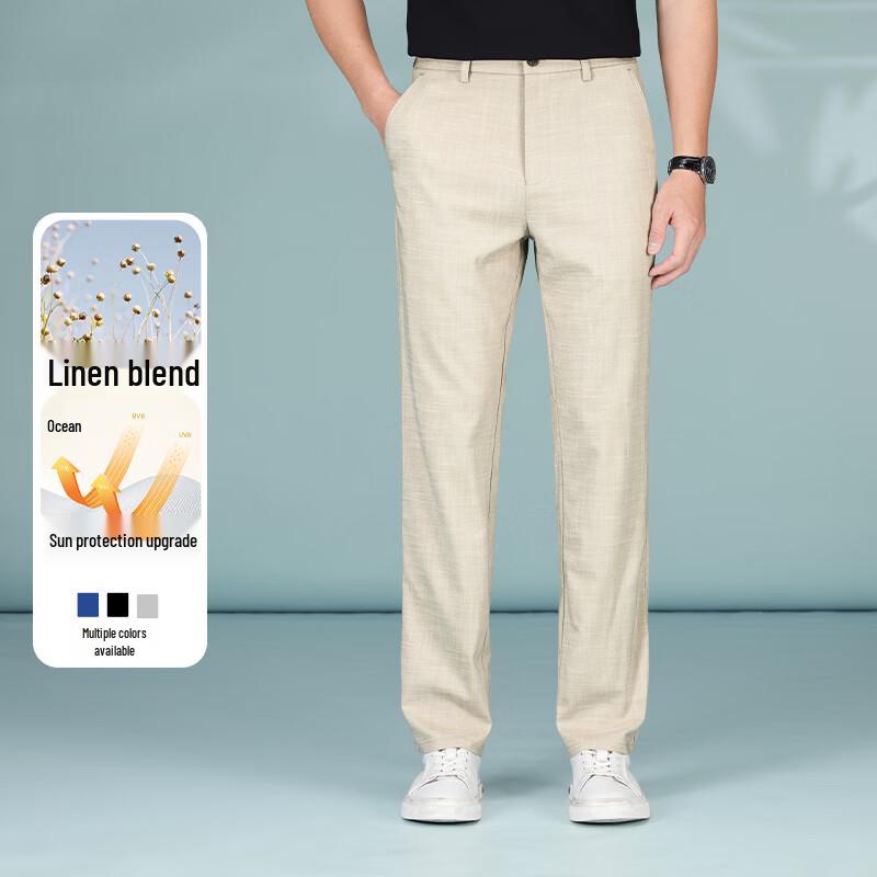 Men s Linen Blend Straight-Leg Casual Pants 34