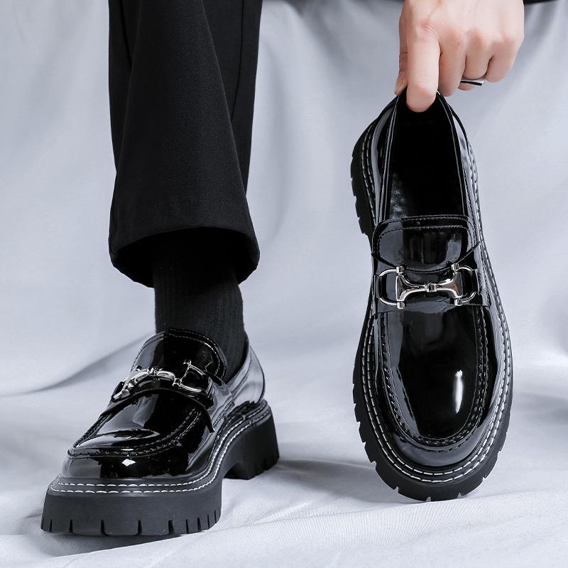 2025 British Style Mens Thick Sole Business Leather Shoes High Quality Leather Oxford  Anti-Slip Rubber Sole Wedding Men Loafers