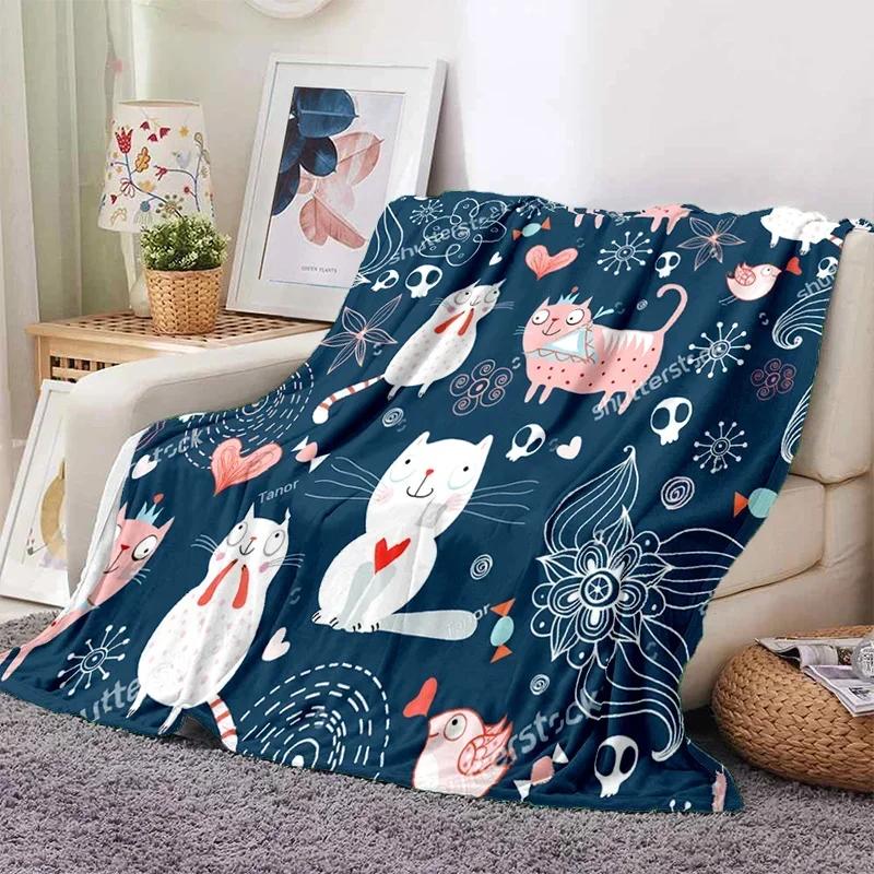 Cute Cartoon Cat Throw Blanket Ultra Soft for Sofa Travel Yoga Picnic Portable Cozy Tin Blankets