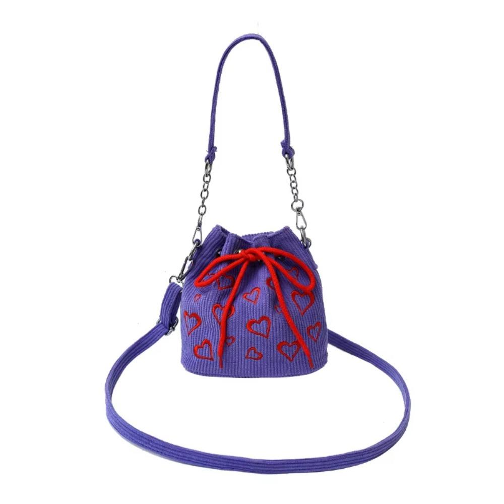 

Large Capacity Drawstring Crossbody Bag Pleated Design Hearts Embroidery Handbag Female Fashion фиолетовый