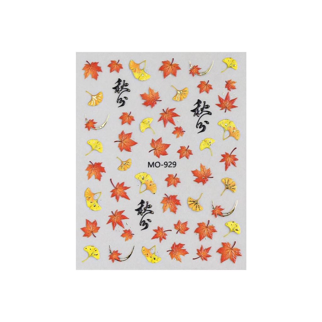 Autumn Winter Fairy Tale Maple Leaf Gold Foil Nail Art Stickers - Chinese Style Embossed Self-Adhesive Decor
