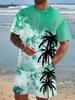 Sommer Neu Herren Kokospalme Farbverlauf Weich Atmungsaktiv Rundhals T-Shirt und Shorts Set Outdoor Urban Freizeit Zweiteiliges Set