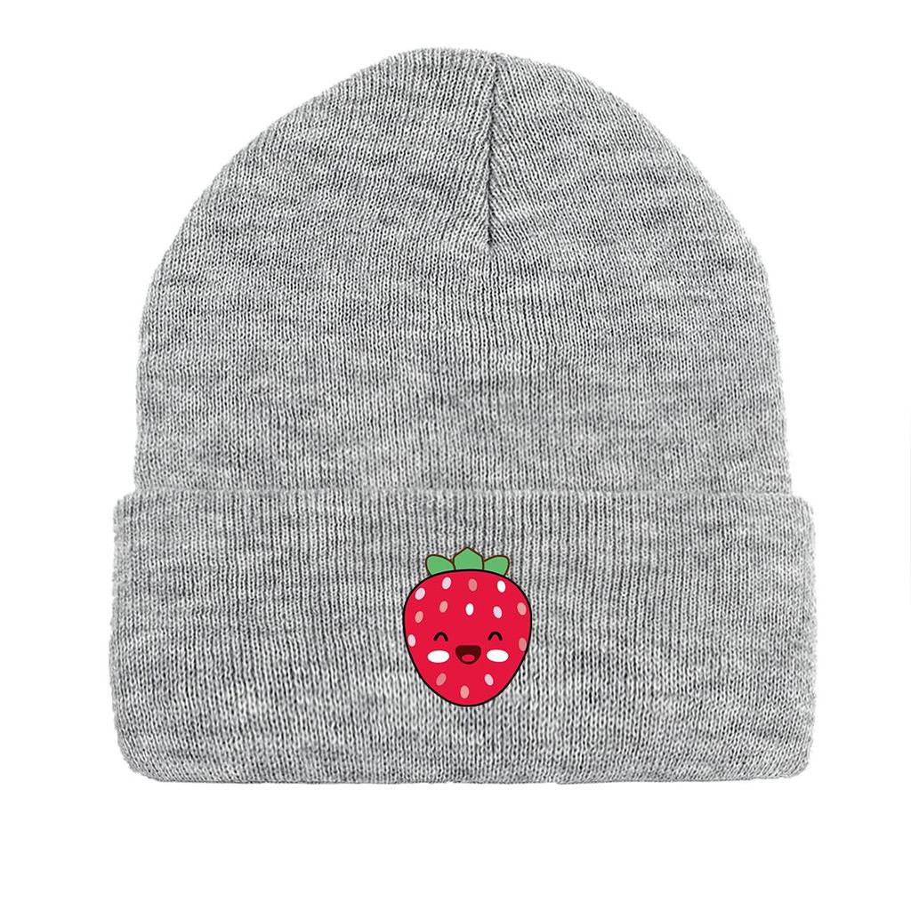 Strawberries Winter Knit Cap Beanie, Cartoon Fruit Skullies Beanies Autumn Versatile Trendy Headwear Knitted Cap Beanie
