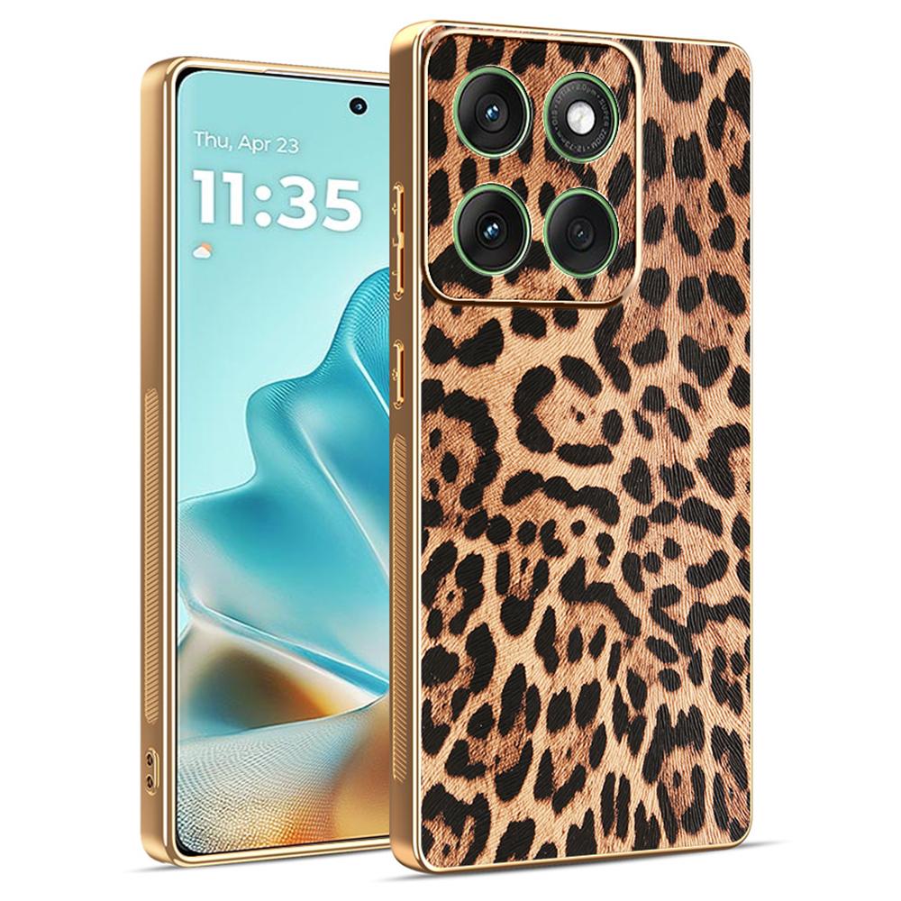 

Чохол для телефону для Motorola Edge 60 Fusion 5G/60 5G/60s 5G з леопардовим принтом, покритий ПУ шкірою, PC+TPU гальванічне покриття A