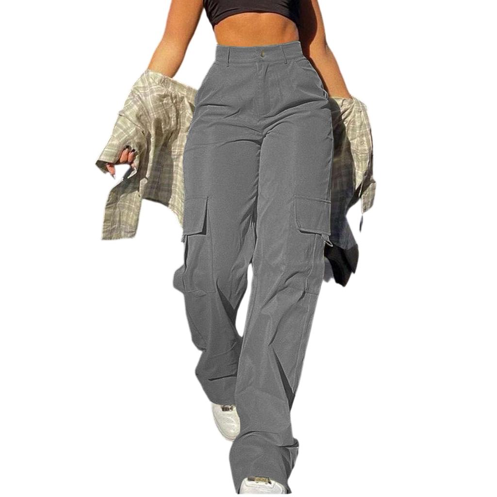 Women's Casual Lightweight Hiking Pants High Waist Beltless Straight Leg Loose 4 Pockets  Cargo Pants