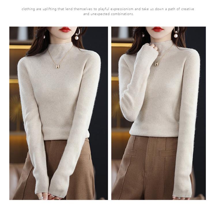 2025 Women's Slim Fit Wool Knit Sweater - Black Half High Neck, Autumn Winter Base Layer
