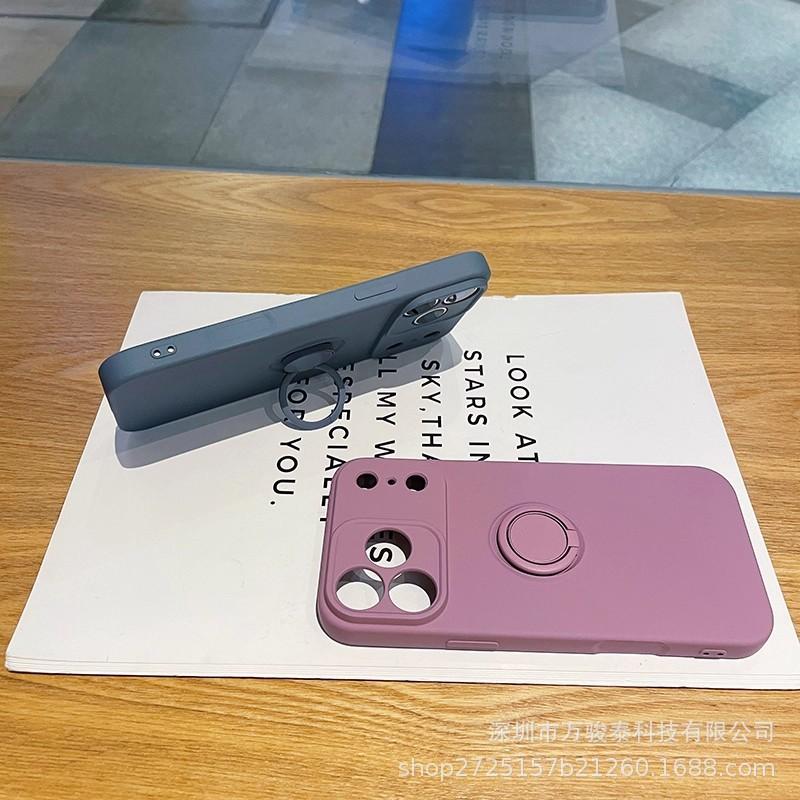 Applicable to Apple 11promax mobile phone case solid color liquid silicone ring holder iPhone11 protective case