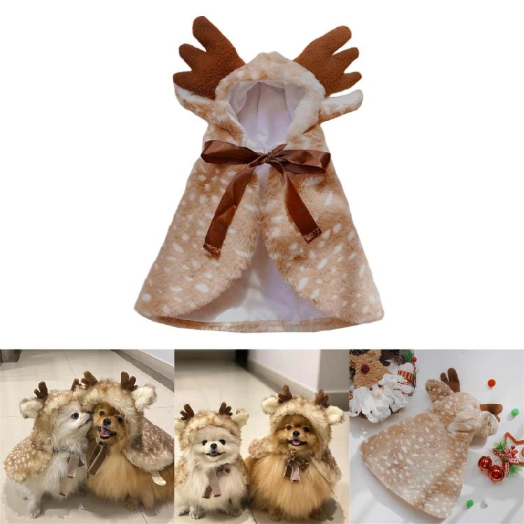 Dog Cloak Dress Up Costume Photo Props Pet Cap Soft Horn Reindeer Cloak