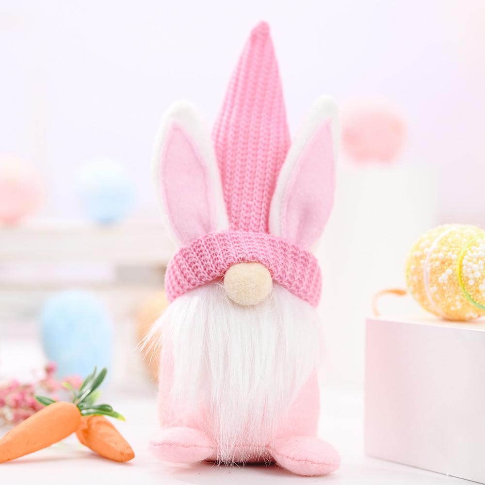 

Easter Bunny Gnome Figurine Home Decor With Knitted Hat For Holiday Festivities рожевий