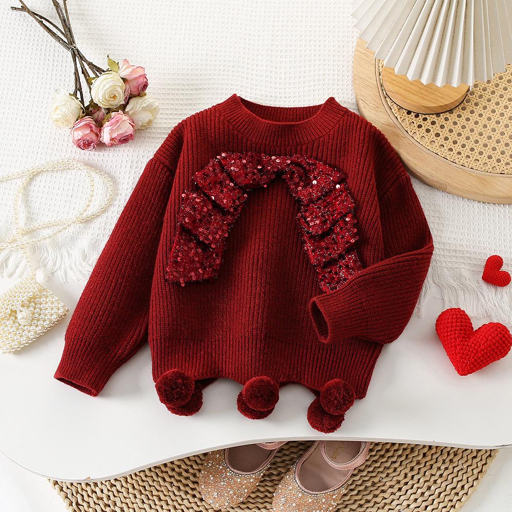 Children s Wine Red Festive Knitwear for Autumn/Winter - Stylish Outfit for Visiting Relatives and Friends 90cm