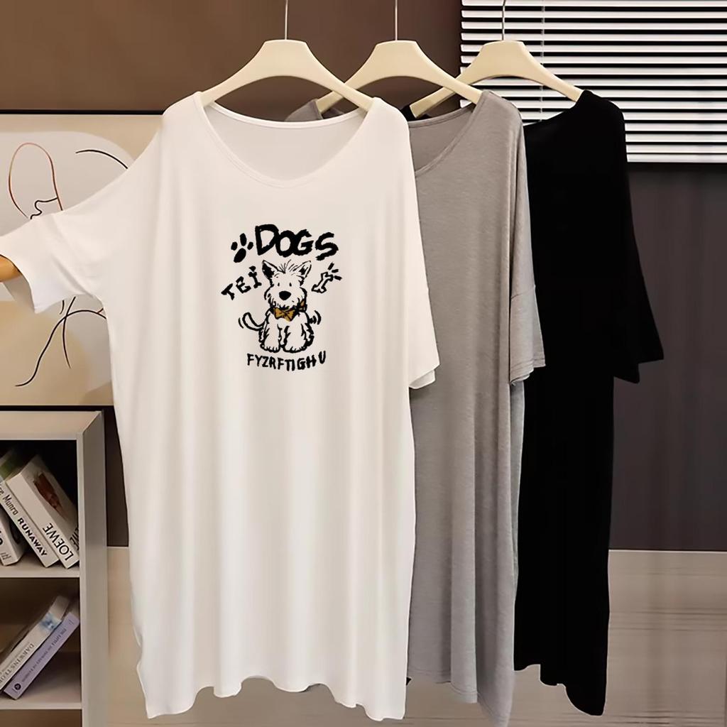 Highly recommended for personal use! Women's mid-length V-neck T-shirt dress: Long-sleeved, summer modal, loose, plus-size comfortable top.