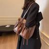 Commuter Vintage Underarm Bag Women's Bow Double Pocket Tote Bag Large Capacity Shoulder Bag