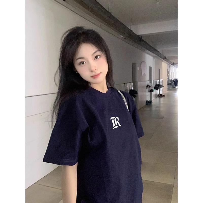 

Women s 2024 Dark Blue Oversized Short-Sleeve Dopamine T-Shirt XL (120-140)