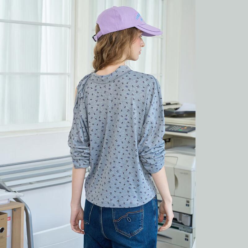 Women's Floral Cold-Shoulder Long-Sleeve Knit Top