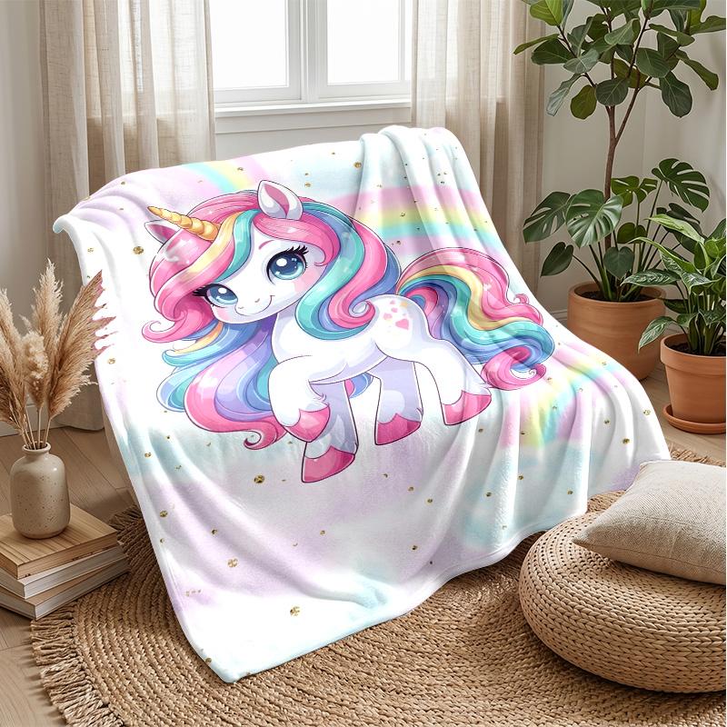 Rainbow Unicorn Theme blanket Lightweight Warm Flannel Blanket Decorative Throw Blanket for Home Decoration