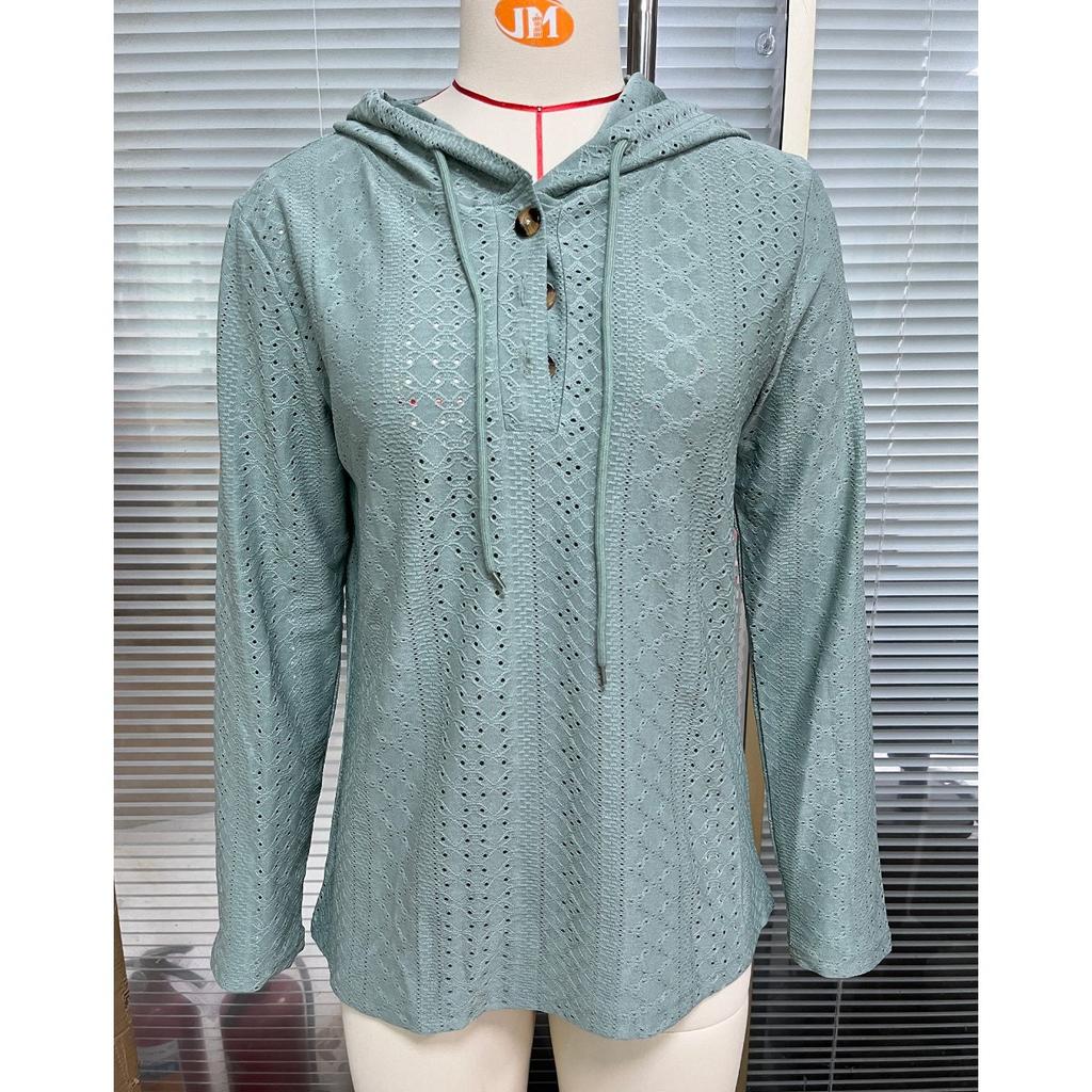 Fall Winter New Women's Solid Color Button Hooded Loose Long Sleeve Sweatshirt Top Leisure Leisure Trade for Europe America