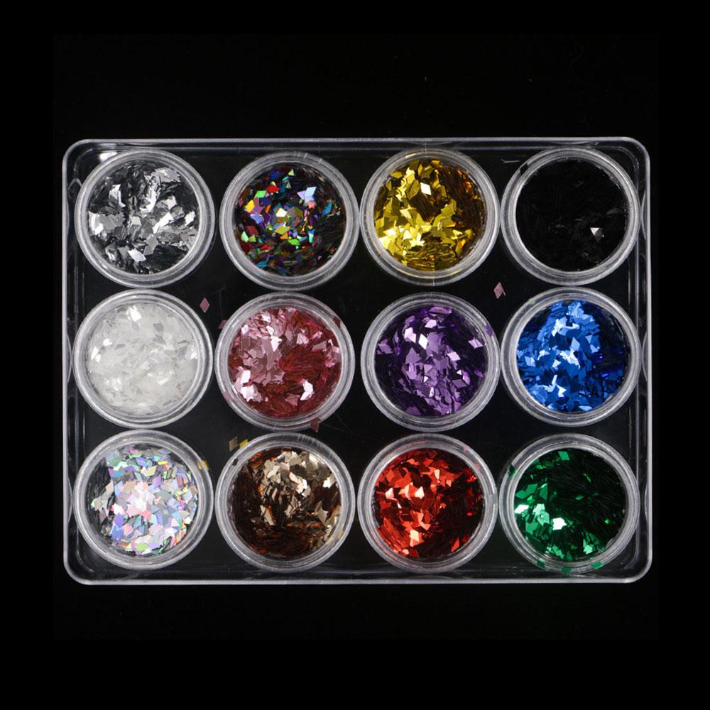 12PCS Rhombus Nail Glitter Sticker Set 3D Slice Kit Diamond Sequins Nail Manicure Polish Gel Tips