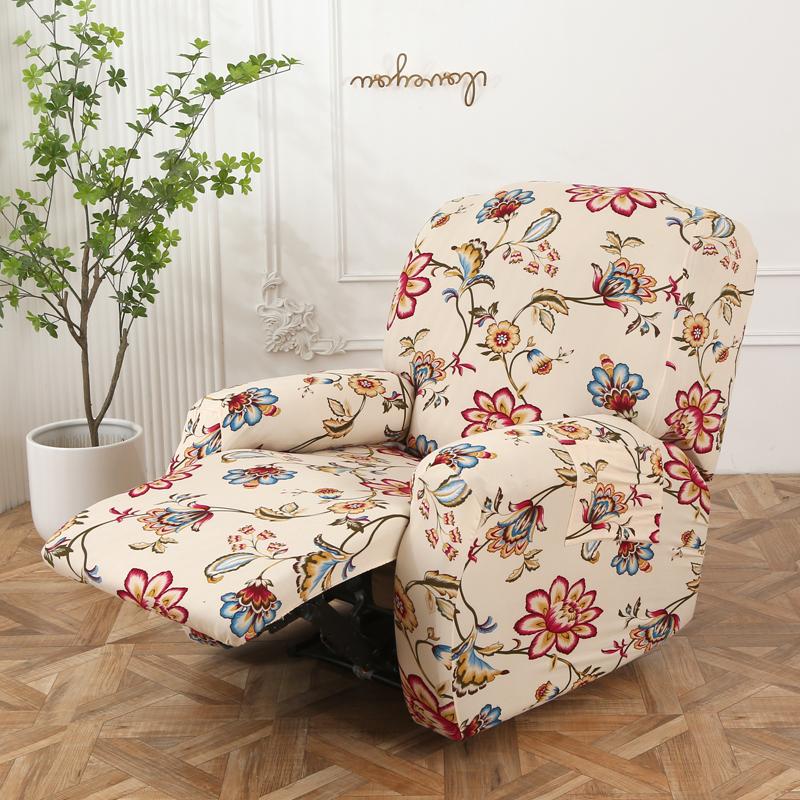 LANMOLIF Bedrukte Relaxfauteuilhoes met Zakken Enkele Relaxfauteuil Slipcover 4-Delig LazyBoy Relaxfauteuil Meubelbeschermer voor Kind Huisdier 1 PC