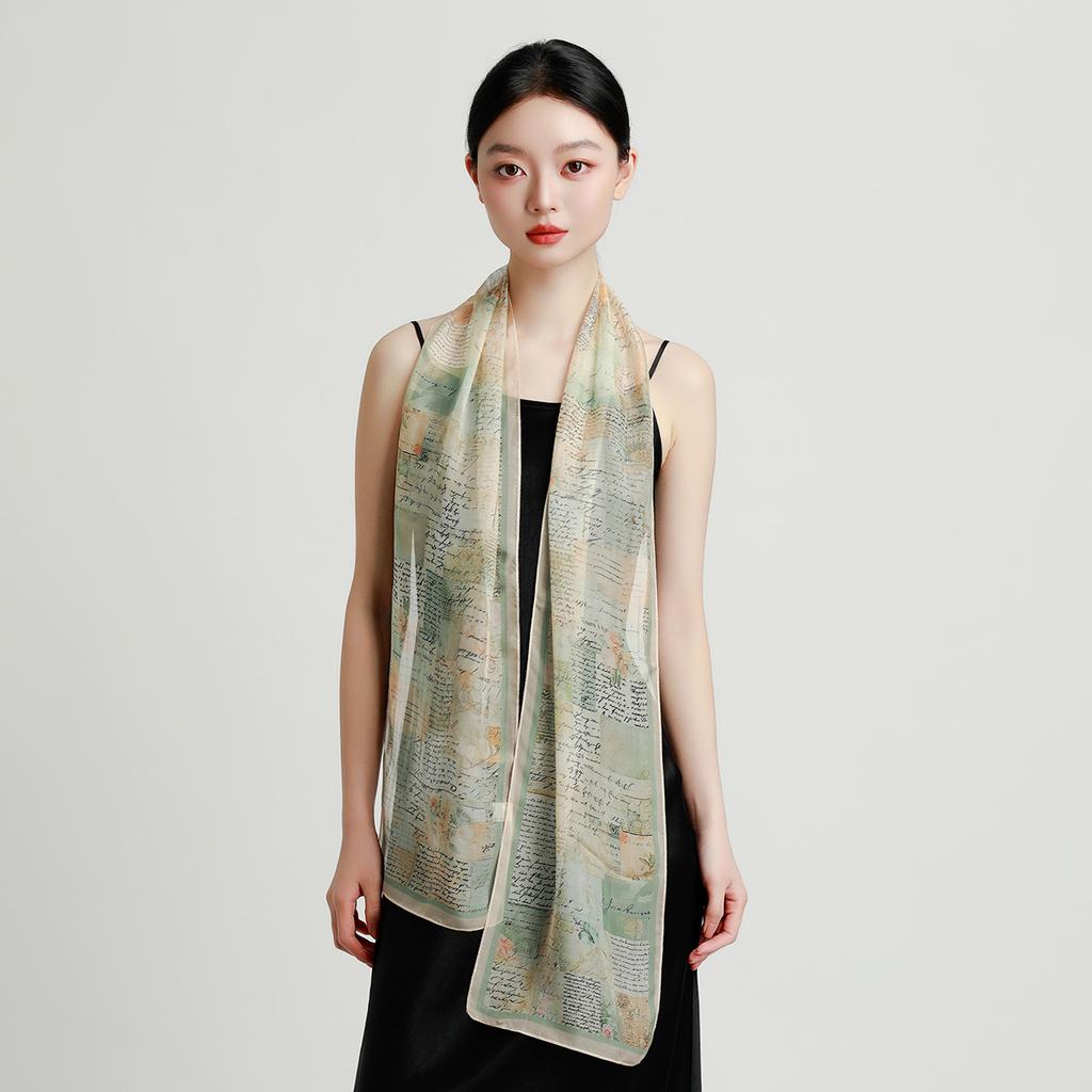 New 100% Mulberry Silk Lightweight Chiffon Fashionable High-end Drift Ribbon Women's Versatile Silk Scarf