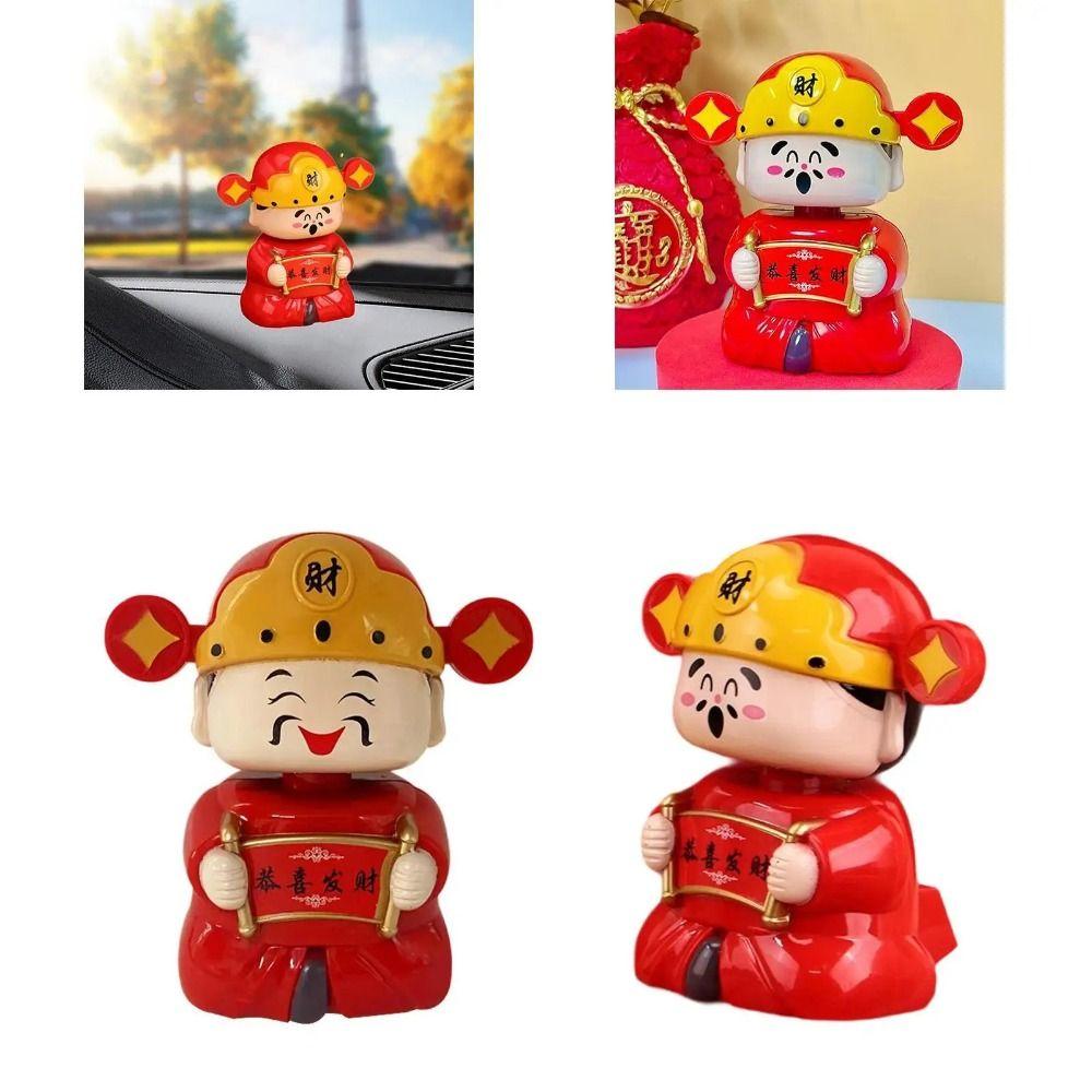 Solar Powered Nodding God of Wealth Ornament New Year Car Ornaments Car Decoration