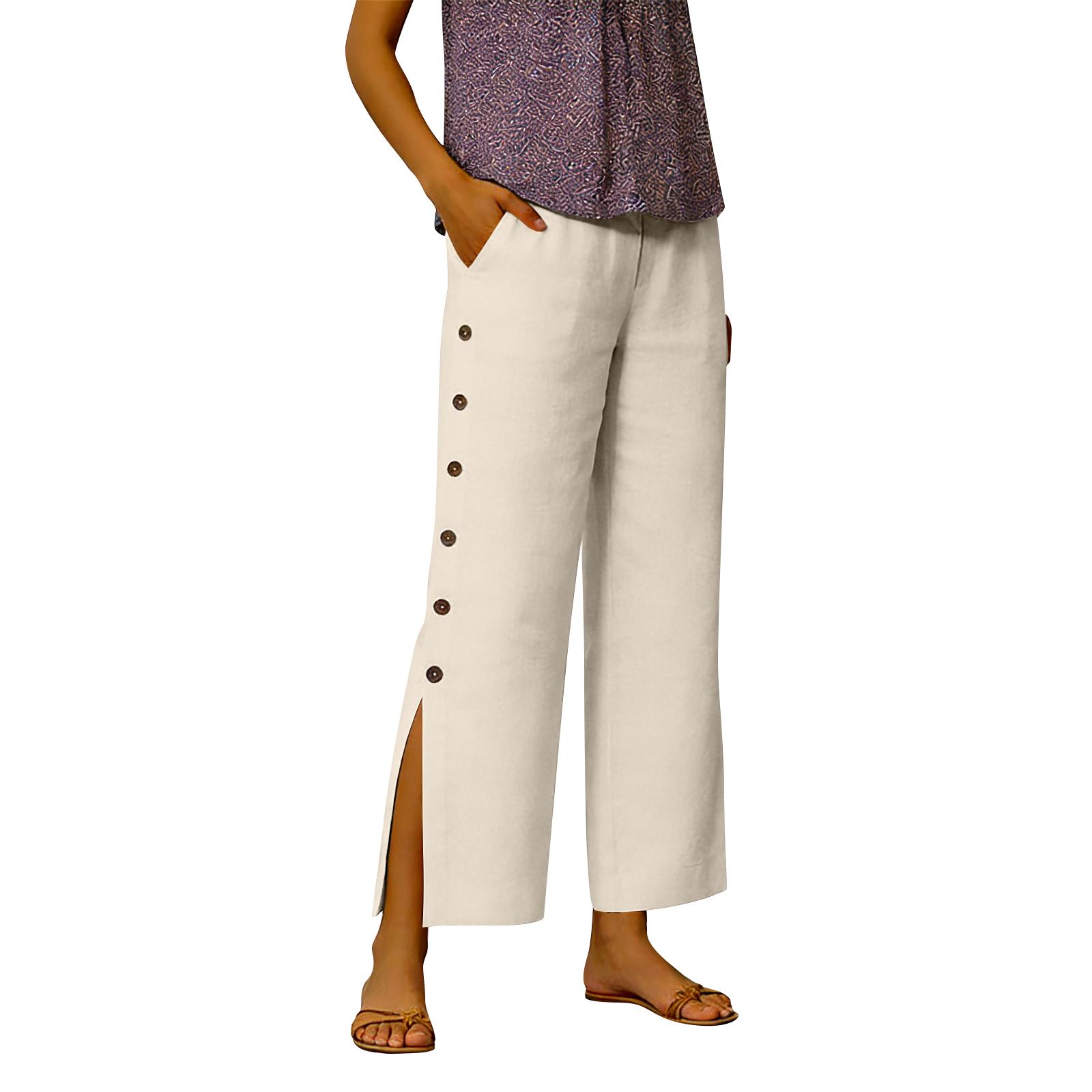 

Women s Casual Fashion Cotton-Linen Blend Pants With Side Pockets XL хакі