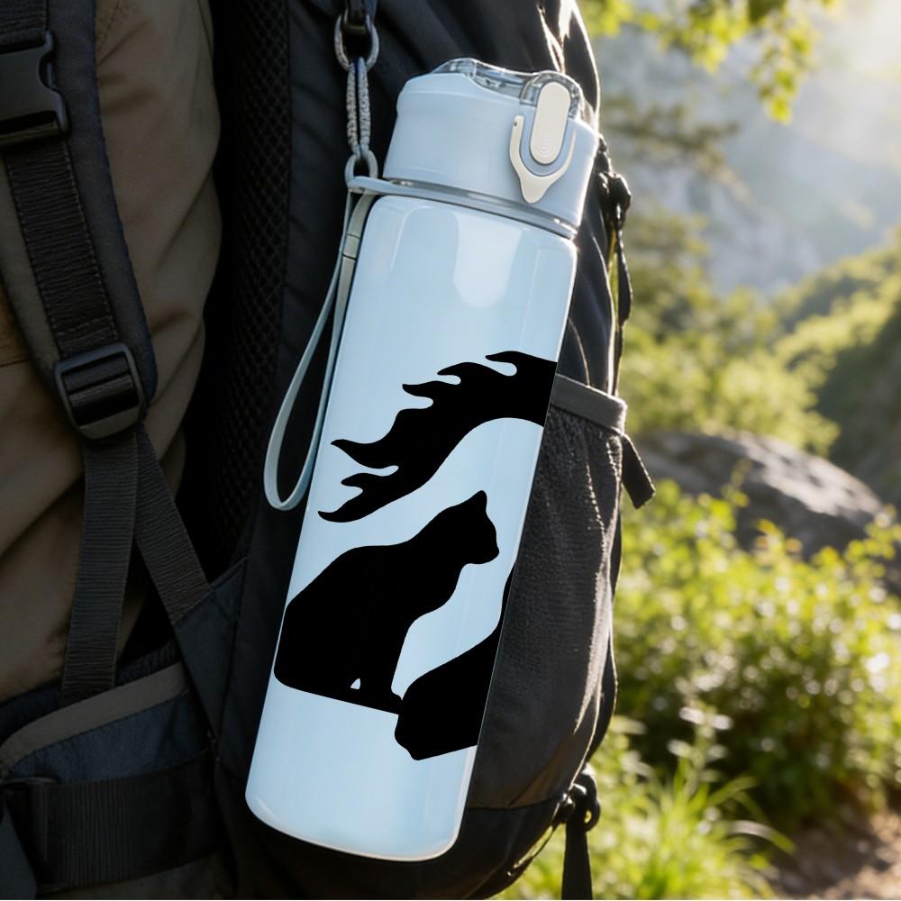 1PC Twin Horse Head Silhouette 750ml Color Plastic Sports Water Bottle Leakproof Flip Straw Lid Suitable for Sports Office Home Use