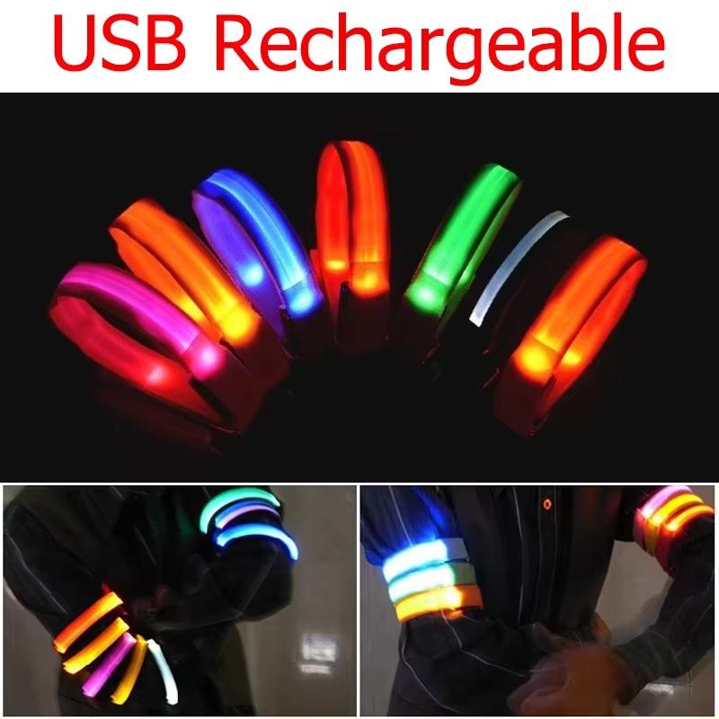

Outdoor Night Running Armband USB Rechargeable LED Light Sports Safety Belt Arm Leg Warning Wristband Cycling Bike Bicycle Light Randomly Send Colors