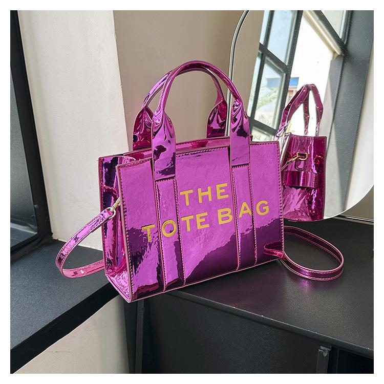 2023 Shiny Patent Leather Lettering Tote Bag for Women - Single Shoulder and Crossbody