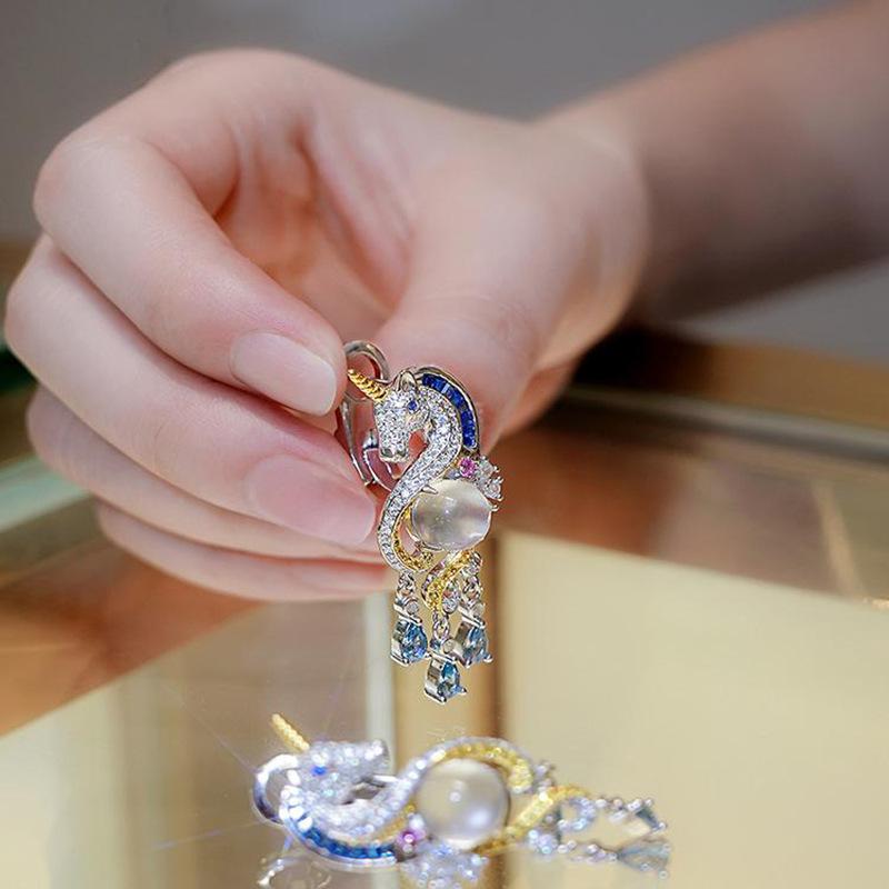 ins zircon unicorn earrings temperament stud earrings light luxury earrings